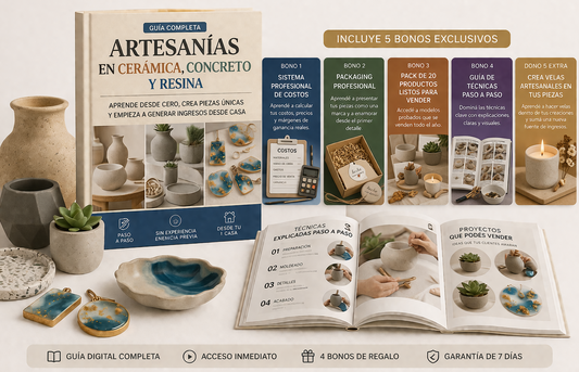 Artesanías en Cerámica, Concreto y Resina + 5 Bonos de Regalo